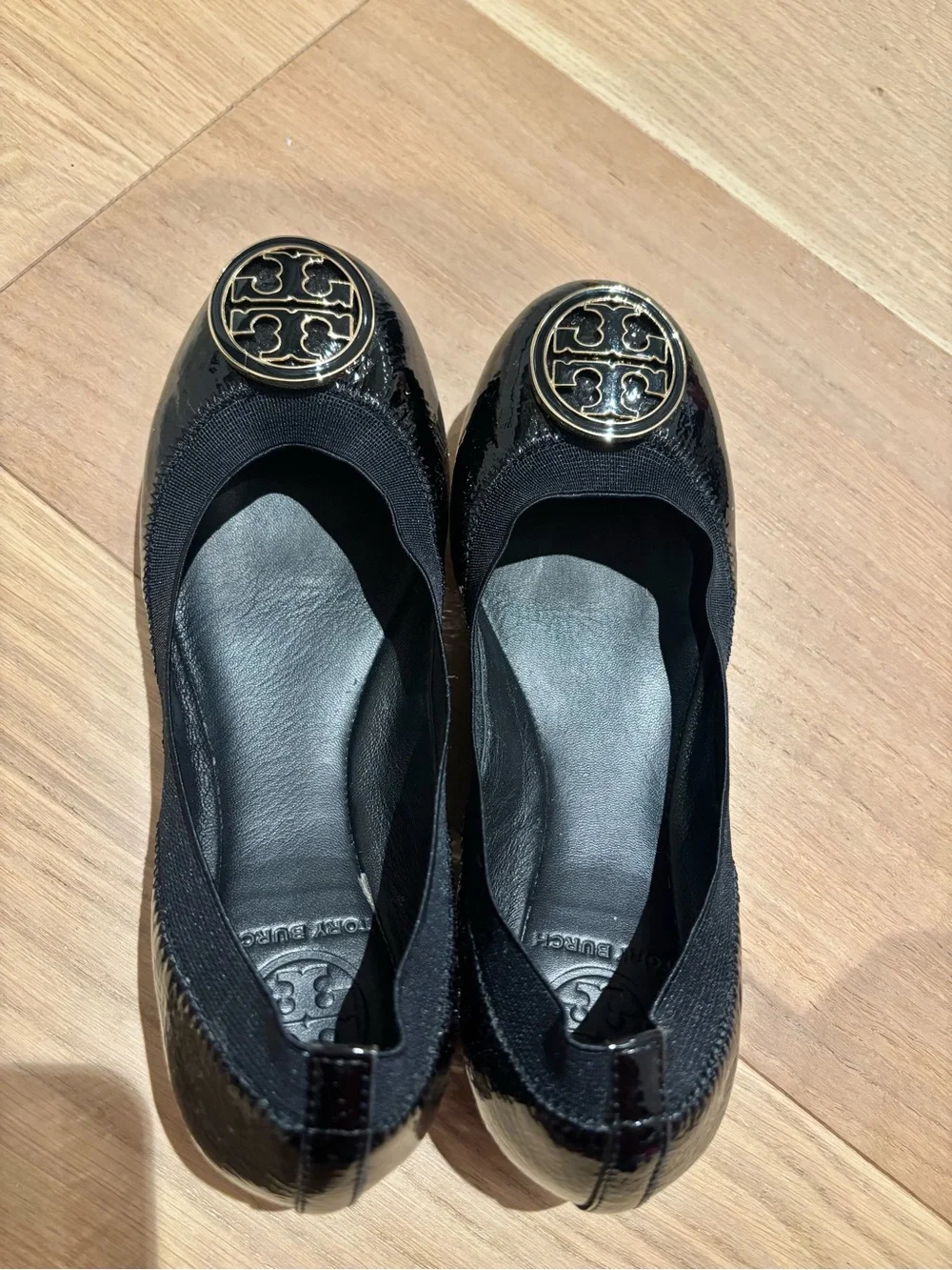 Tory Burch Black Patent Logo Medallion Flats